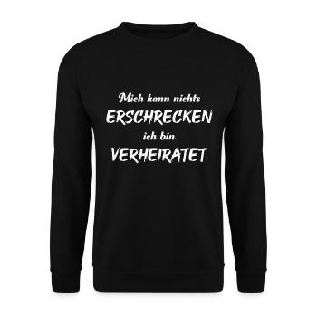 Verheiratet Hochzeit Ehemann Ehefrau JGA Geschenk - Unisex Pullover - Schwarz - Vorne - Alina (178cm) & Michal (187cm)