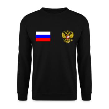 Russia Russland Wappen Russische Flagge Dopeladler - Unisex Pullover - Schwarz - Vorne - Alina (178cm) & Michal (187cm)