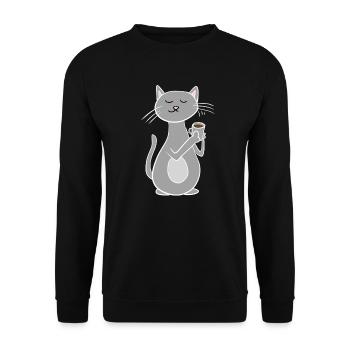 graue katze mit kaffee chillen - Unisex Pullover - Schwarz - Vorne - Alina (178cm) & Michal (187cm)