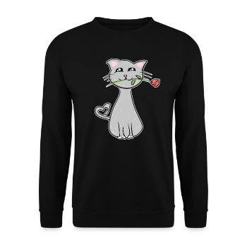graue cartoon katze rose blume romantisch - Unisex Pullover - Schwarz - Vorne - Alina (178cm) & Michal (187cm)