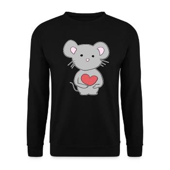graue maus tier herz liebe haustier - Unisex Pullover - Schwarz - Vorne - Alina (178cm) & Michal (187cm)