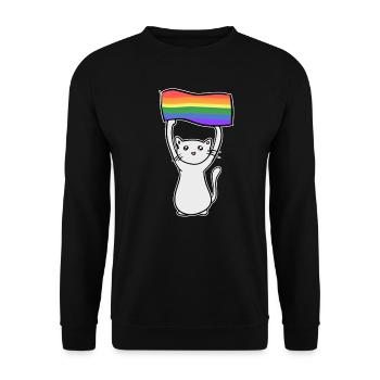 graue katze mit lgbt flagge liebe - Unisex Pullover - Schwarz - Vorne - Alina (178cm) & Michal (187cm)