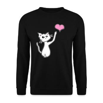 katze haustier symbol herz liebe - Unisex Pullover - Schwarz - Vorne - Alina (178cm) & Michal (187cm)