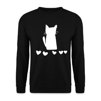 Katze Symbol Tier Herzen - Unisex Pullover - Schwarz - Vorne - Alina (178cm) & Michal (187cm)