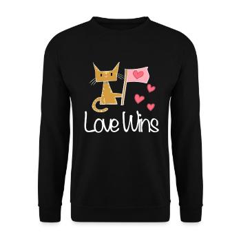 liebe gewinnt Katze Herz Flagge - Unisex Pullover - Schwarz - Vorne - Alina (178cm) & Michal (187cm)
