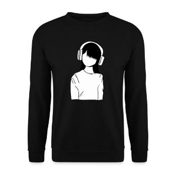 Anime Manga Mädchen Kopfhörer Musik - Unisex Pullover - Schwarz - Vorne - Alina (178cm) & Michal (187cm)