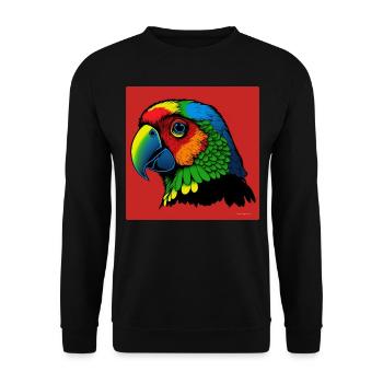Papagei in der Pop Art - Unisex Pullover - Schwarz - Vorne - Alina (178cm) & Michal (187cm)