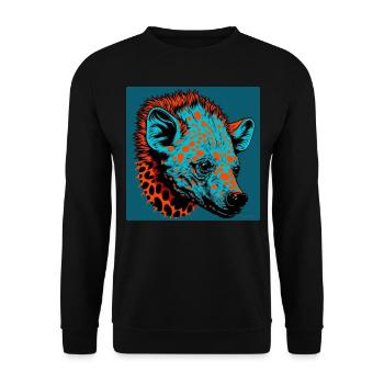 Hyäne in der Pop Art - Unisex Pullover - Schwarz - Vorne - Alina (178cm) & Michal (187cm)