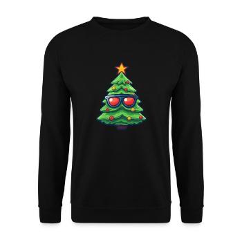 Lustiger Weihnachtsbaum mit Mütze Logo Design- Coo - Unisex Pullover - Schwarz - Vorne - Alina (178cm) & Michal (187cm)