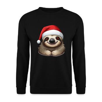 Santa Sloth funny Sloth with Christmas Hat - Unisex Pullover - Schwarz - Vorne - Alina (178cm) & Michal (187cm)