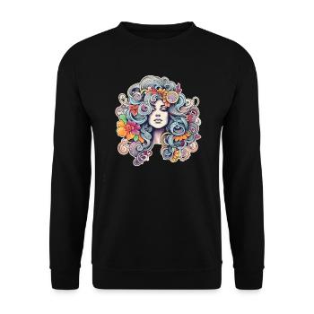 Colorful 70s Flower Power Hippie Design - Unisex Sweatshirt - black - Front - Alina (178cm) & Michal (187cm)