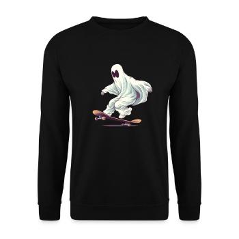 Cool Cartoon Halloween Ghost on his Skateboard - Unisex Sweatshirt - black - Front - Alina (178cm) & Michal (187cm)