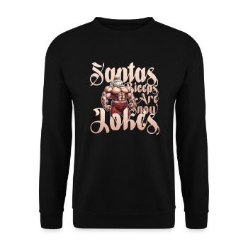 Fitness Weihnachtssmann mit brutal viel Muskeln - Unisex Pullover - Schwarz - Vorne - Alina (178cm) & Michal (187cm)