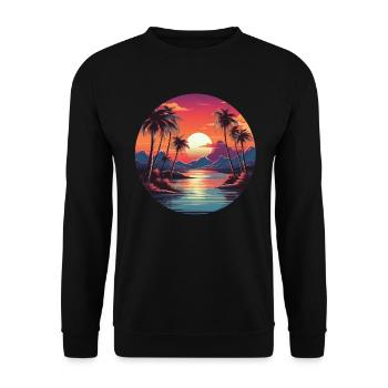 Vintage coucher de soleil graphique des années 70 Retrowave Illustration - Sweat-shirt Unisexe - noir - Devant - Alina (178cm) & Michal (187cm)