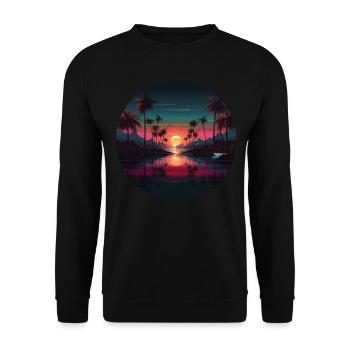 Vintage coucher de soleil graphique des années 70 Retrowave Illustration - Sweat-shirt Unisexe - noir - Devant - Alina (178cm) & Michal (187cm)