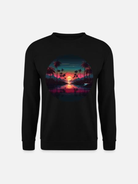 Vintage Sunset Graphic 70s Retrowave Illustration - Unisex Pullover - Schwarz