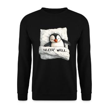 Schlafender Pinguin - Unisex Pullover - Schwarz - Vorne - Alina (178cm) & Michal (187cm)