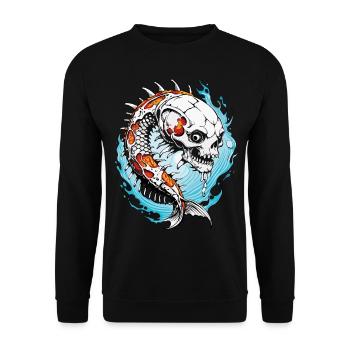 Koi Skull // Totenkopf Fisch // Karpfen FS0007 - Unisex Pullover - Schwarz - Vorne - Alina (178cm) & Michal (187cm)