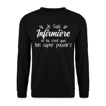 Ich bin Krankenschwester. Was ist deine Superkraft? - Unisex Pullover - Schwarz - Vorne - Alina (178cm) & Michal (187cm)