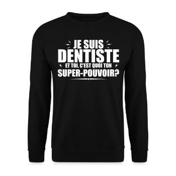 Ich bin Zahnarzt. Was ist deine Superkraft? - Unisex Pullover - Schwarz - Vorne - Alina (178cm) & Michal (187cm)
