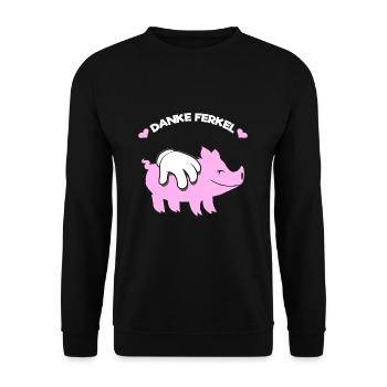 Danke Ferkel Fun Shirt Hoodie - Unisex Pullover - Schwarz - Vorne - Alina (178cm) & Michal (187cm)