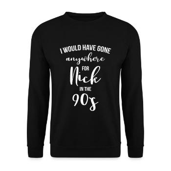 Années 90 Années 90 NINE MUSIC BEST BOYBAND BOY BAND FAN - Sweat-shirt Unisexe - noir - Devant - Alina (178cm) & Michal (187cm)