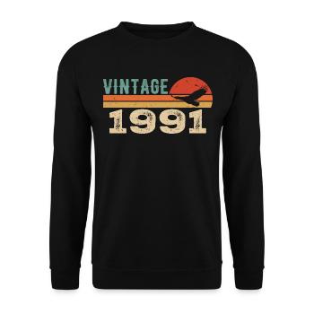 Vintage 1991 Cadeau D'anniversaire 1991 Retro 1991 - Sweat-shirt Unisexe - noir - Devant - Alina (178cm) & Michal (187cm)