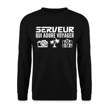 Reisende & Kellner: Leidenschaft & Entdeckung - Unisex Pullover - Schwarz - Vorne - Alina (178cm) & Michal (187cm)