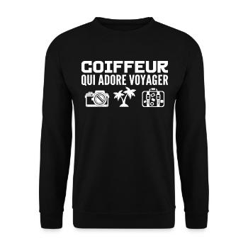 Travelers & Hairdressers: Passion & Discovery - Unisex Sweatshirt - black - Front - Alina (178cm) & Michal (187cm)