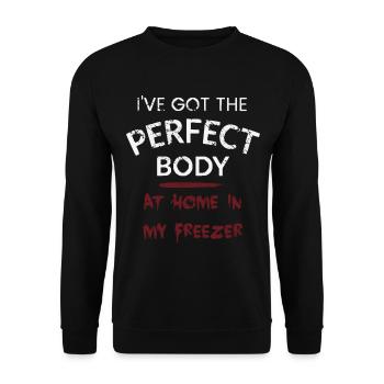 Ich 39 habe den perfekten Körper ZU HAUSE IN MEINEM GEFRIERSCHRANK - Unisex Pullover - Schwarz - Vorne - Alina (178cm) & Michal (187cm)