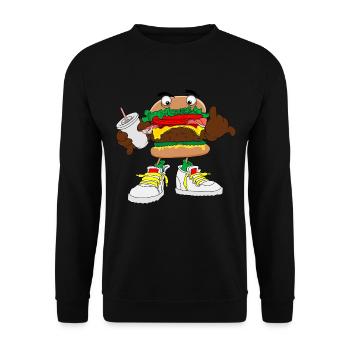 Burger Hamburger Cheeseburger Fast Food - Unisex Pullover - Schwarz - Vorne - Alina (178cm) & Michal (187cm)