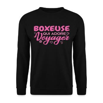 Globetrotting boxer with a passion for travel - Unisex Sweatshirt - black - Front - Alina (178cm) & Michal (187cm)