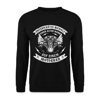Motorrad Biker Bike alter Mann - Unisex Pullover - Schwarz - Vorne - Alina (178cm) & Michal (187cm)