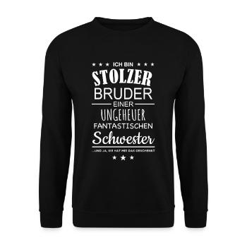 Ich bin stolzer Bruder Schwester Geschenk Spruch - Unisex Pullover - Schwarz - Vorne - Alina (178cm) & Michal (187cm)