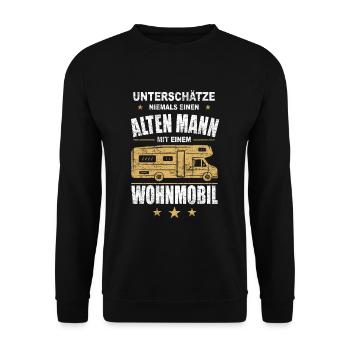 Camping Wohnmobil Camper Geschenk Retro Vintage - Unisex Pullover - Schwarz - Vorne - Alina (178cm) & Michal (187cm)