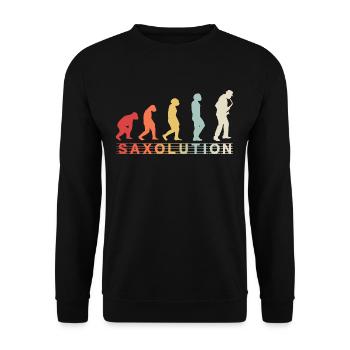 Sax Saxophon Vintage Evolution Jazz Musik Geschenk - Unisex Pullover - Schwarz - Vorne - Alina (178cm) & Michal (187cm)