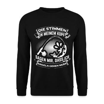 Die Stimmen in meinem Kopf - Geh Angeln! Angelrute - Unisex Pullover - Schwarz - Vorne - Alina (178cm) & Michal (187cm)