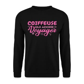 Globetrotting hairdresser with a passion for travel - Unisex Sweatshirt - black - Front - Alina (178cm) & Michal (187cm)