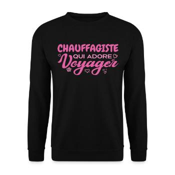 Chauffagiste globe-trotteuse passionnée de voyages - Sweat-shirt Unisexe - noir - Devant - Alina (178cm) & Michal (187cm)