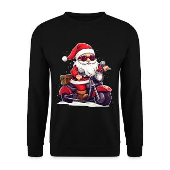 Funny Santa Claus gnome on a motorbike - Unisex Sweatshirt - black - Front - Alina (178cm) & Michal (187cm)