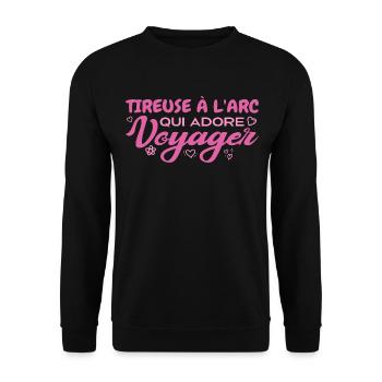 Globetrotting archery shooter with a passion for travel - Unisex Sweatshirt - black - Front - Alina (178cm) & Michal (187cm)