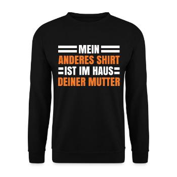 JGA - Mein anderes Shirt ist im Haus deiner Mutter - Unisex Pullover - Schwarz - Vorne - Alina (178cm) & Michal (187cm)