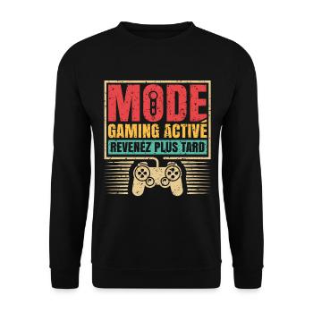Spielmodus aktiviert Später zurückkommen Gamer-Humor - Unisex Pullover - Schwarz - Vorne - Alina (178cm) & Michal (187cm)