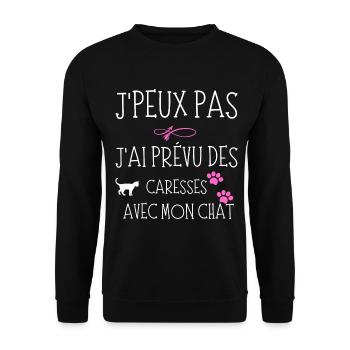 J'peux pas j'ai prévu des caresses avec mon chat - Sweat-shirt Unisexe - noir - Devant - Alina (178cm) & Michal (187cm)