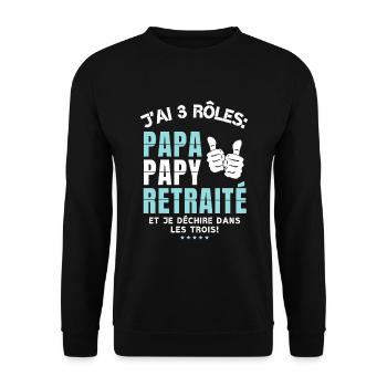 Retraité Papa Papy - Cadeau Retraite homme humour - Sweat-shirt Unisexe - noir - Devant - Alina (178cm) & Michal (187cm)
