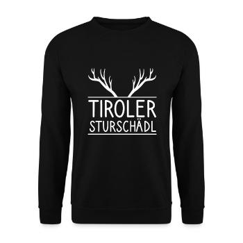 Tirol Tiroler Österreich Geweih Berge Geschenkidee - Unisex Pullover - Schwarz - Vorne - Alina (178cm) & Michal (187cm)