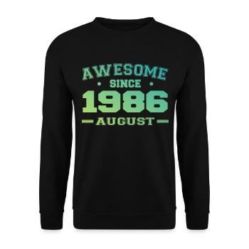 1986 Août Année Naissance Anniversaire Août 1986 - Sweat-shirt Unisexe - noir - Devant - Alina (178cm) & Michal (187cm)