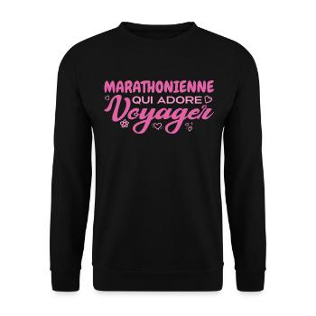 Globetrotting marathon runner with a passion for travel - Unisex Sweatshirt - black - Front - Alina (178cm) & Michal (187cm)