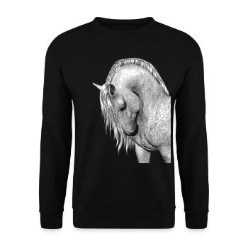 Weißes Pferdekopf-T-Shirt Geschenk Liebe der Pferde - Unisex Pullover - Schwarz - Vorne - Alina (178cm) & Michal (187cm)