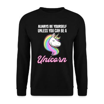 Lustiges Einhorn Sprüche Einhorn Fans - Unisex Pullover - Schwarz - Vorne - Alina (178cm) & Michal (187cm)